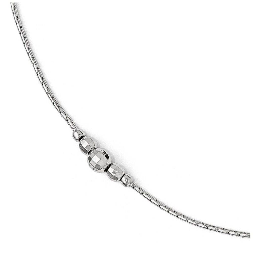 Sterling Silver Polished and Faceted Bead Anklet, 9-10 Inch